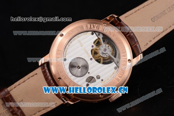 Audemars Piguet Jules Audemars Tourbillon Swiss Tourbillon Manual Winding Rose Gold Case with Silver Dial Stick Markers and Brown Leather Strap (FT) - Click Image to Close